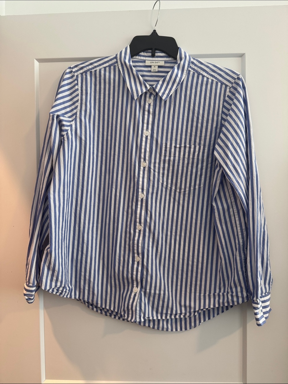 Blue and White Striped Women’s Button-Up Shirt